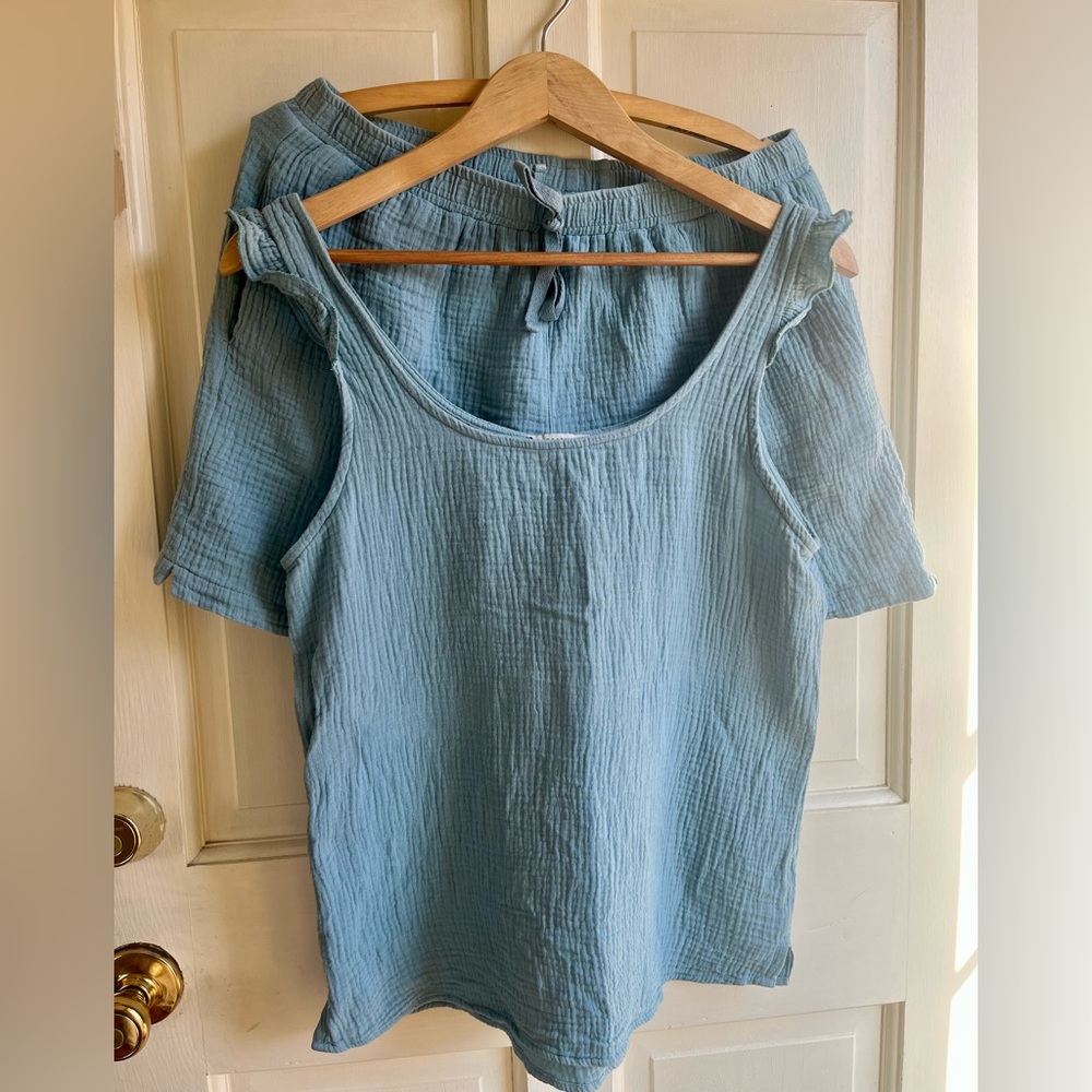 Poetry Light Cornflower Blue Cotton Gauze Pajama Shorts Set